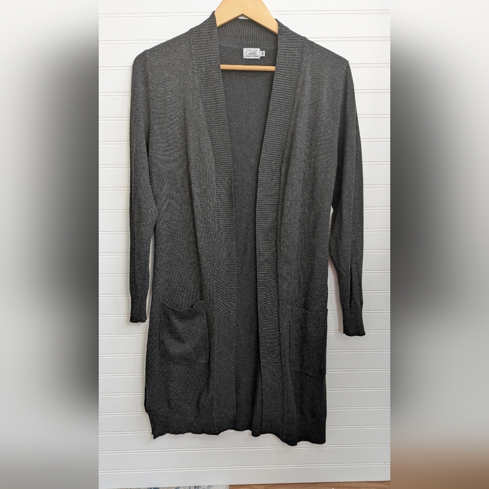 Cielo Dark Gray Open Front Cardigan M - Picture 2 of 7